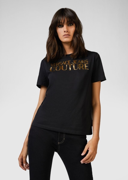 Versace Logo Cotton T-shirt Dam - 459083BEU